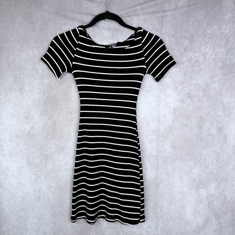 Reformation Jane Striped Ribbed Stretchy‎ Dress In Black Women's Size XS
